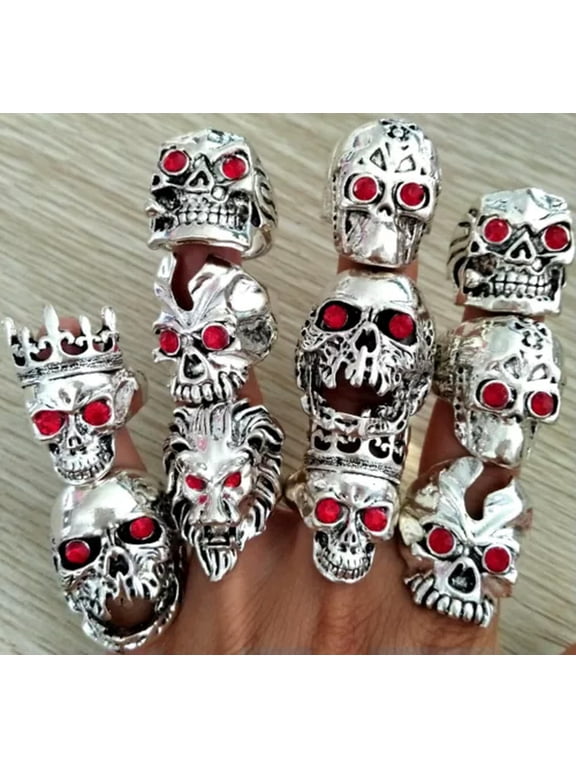 25pcs Big Head Red Eye Skull Gothic Skeleton Ring Mens Biker Rocker Jewelry Gift
