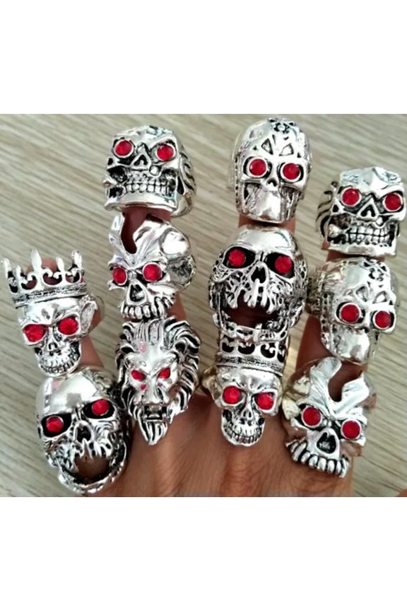 25pcs Big Head Red Eye Skull Gothic Skeleton Ring Mens Biker Rocker Jewelry Gift