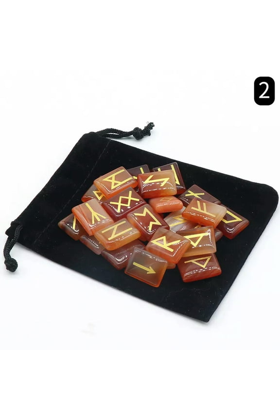 25pcs Mix Crystal Square Stone Runes Seven Chakra Energy Reiki Healing Pendants-Red Agate