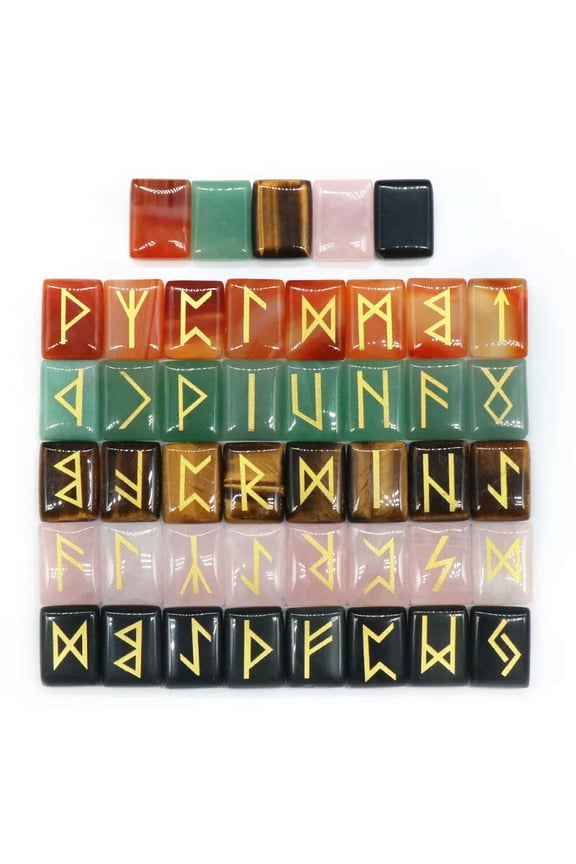 25pcs Mix Crystal Square Stone Runes Seven Chakra Energy Reiki Healing Pendants