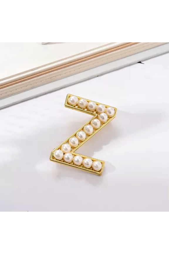 26 Capital Initial Letter Pearl Gold Alphabet Brooch Pin Wedding Women Jewelry-Z
