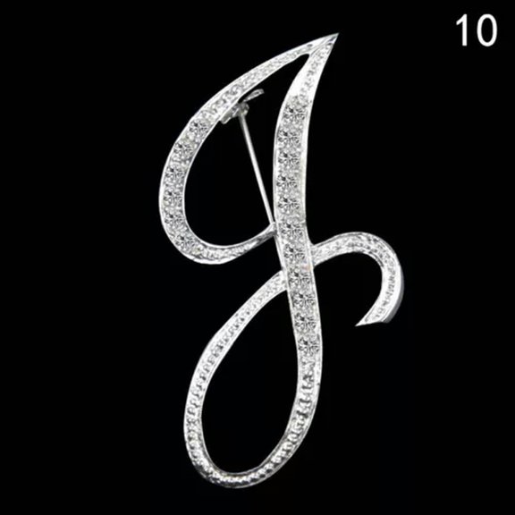 HOOUN 26 Letters Crystal Rhinestone Alphabet Brooch Pin Wedding Women Jewellery-J