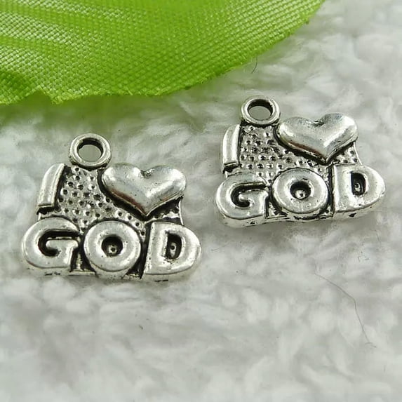 HOOUN 280 pieces tibet silver i love god charms 15x14mm B1440