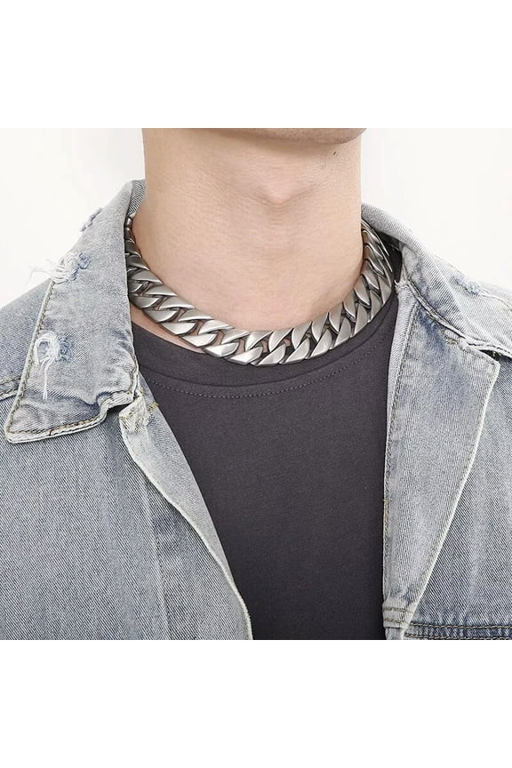 285g Mens Collar Necklace Encrypted Sand Cuban Chain Stainless Steel 20mm 18''
