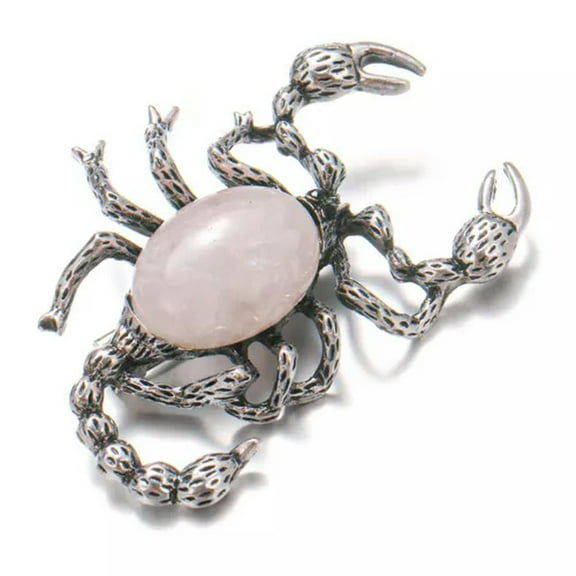 HOOUN 2IN1 Gemstone Healing Crystal Scorpion Design Brooch Stone Pendant Necklace -rose quartz