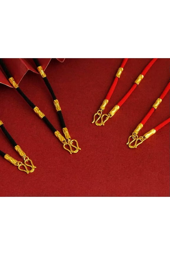 2PC Good Luck Red and Black 24K Thai Baht Yellow Gold GP Filled Necklace 18