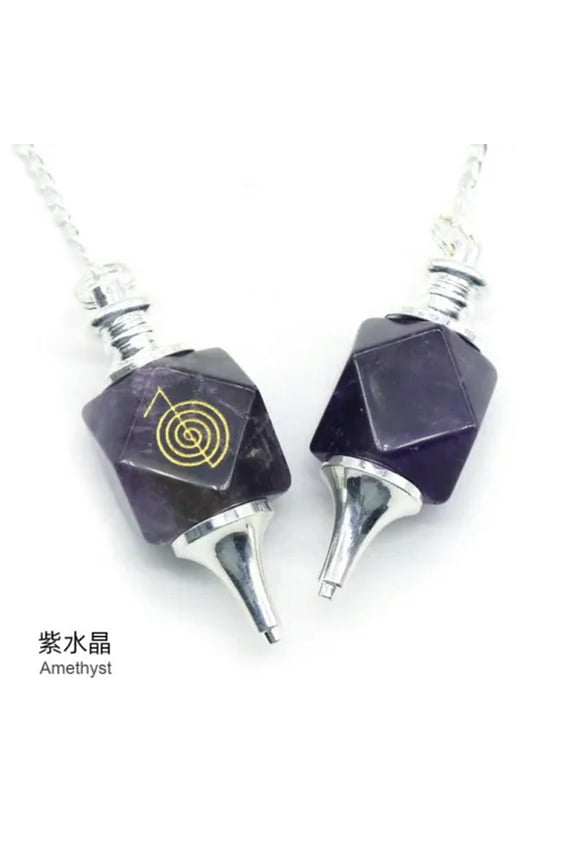2PC Mix Stone Chakra Pendulum Pendant Energy Hypnotic Reiki Healing Amulet-Amethyst