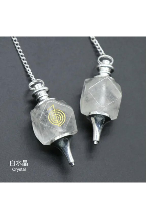 2PC Mix Stone Chakra Pendulum Pendant Energy Hypnotic Reiki Healing Amulet-Rock Quartz