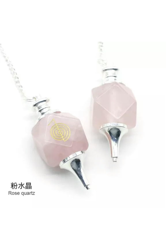 2PC Mix Stone Chakra Pendulum Pendant Energy Hypnotic Reiki Healing Amulet-Rose Quartz