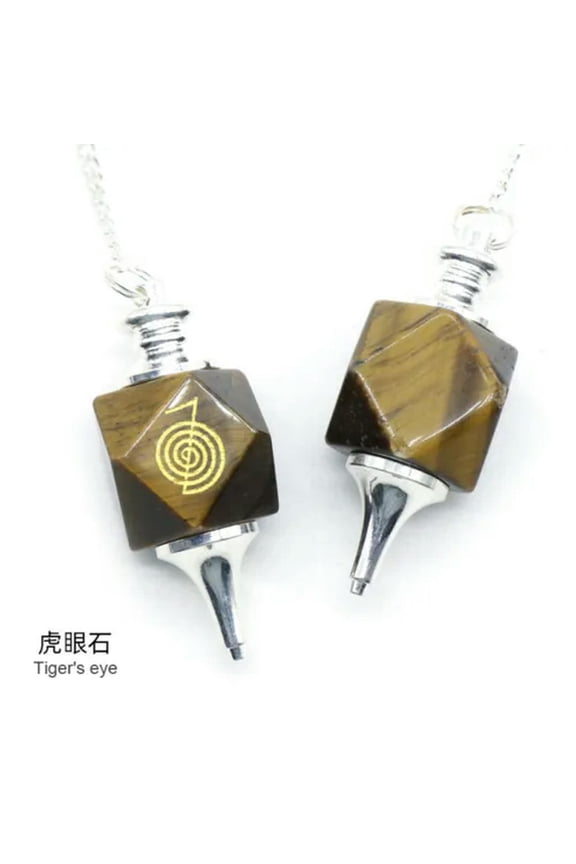 2PC Mix Stone Chakra Pendulum Pendant Energy Hypnotic Reiki Healing Amulet-Tiger Eye