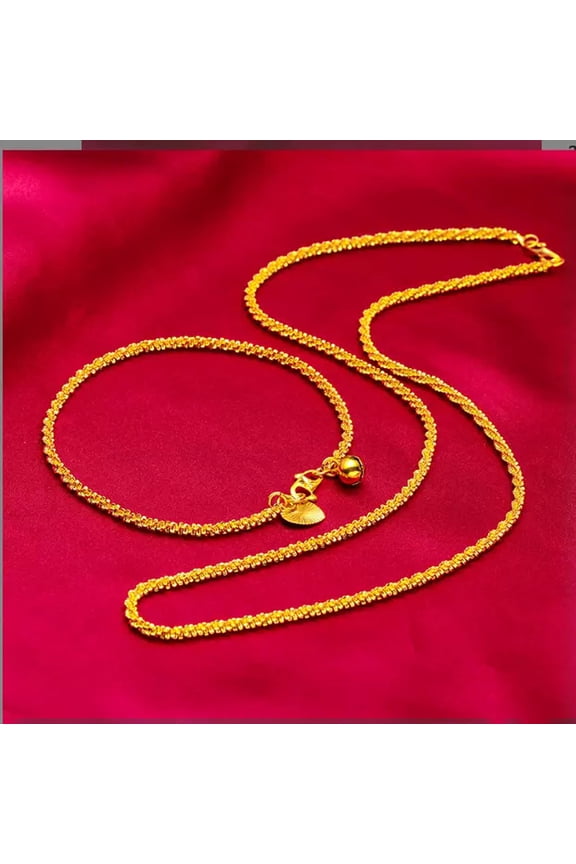2PC New 22K 24K Thai Baht Yellow Gold GP Filled Necklace Set