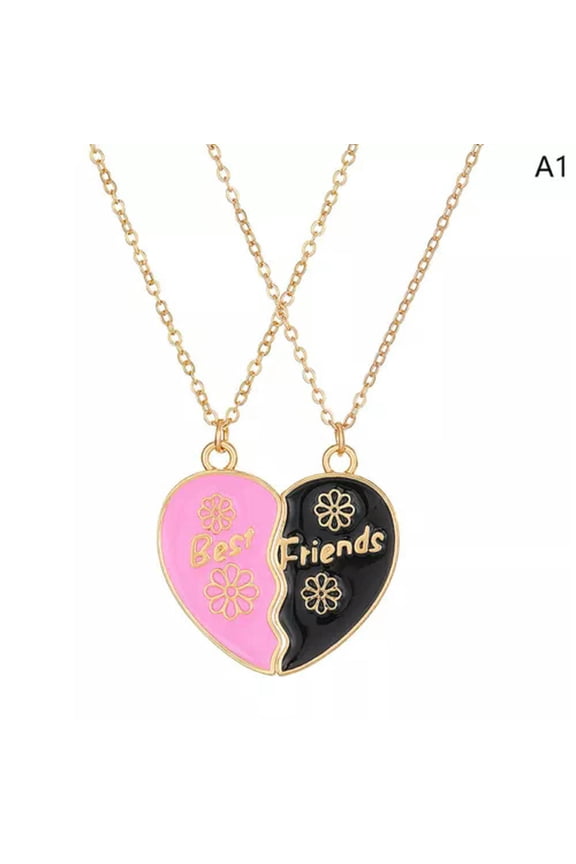 2PCS Ins Style Heart Rainbow Stitching Necklace Fashion Pendant Clavicle Chain_-A1