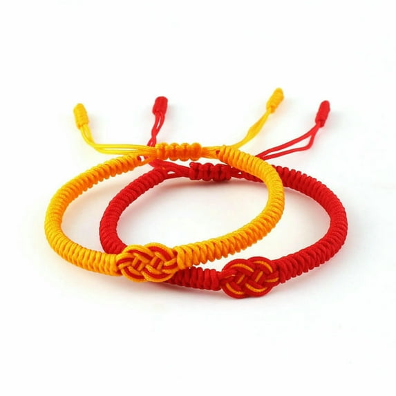 HOOUN 2PCS Lucky Red Yellow String Thread Braided Knitted Rope Knot Bracelet Best Gift