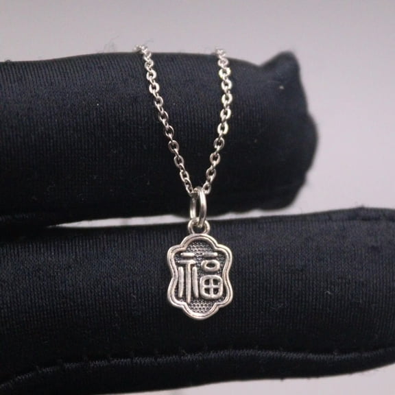 HOOUN 2PCS Real 925 Sterling Silver Men Women Lucky Chinese Character Fu Pendant