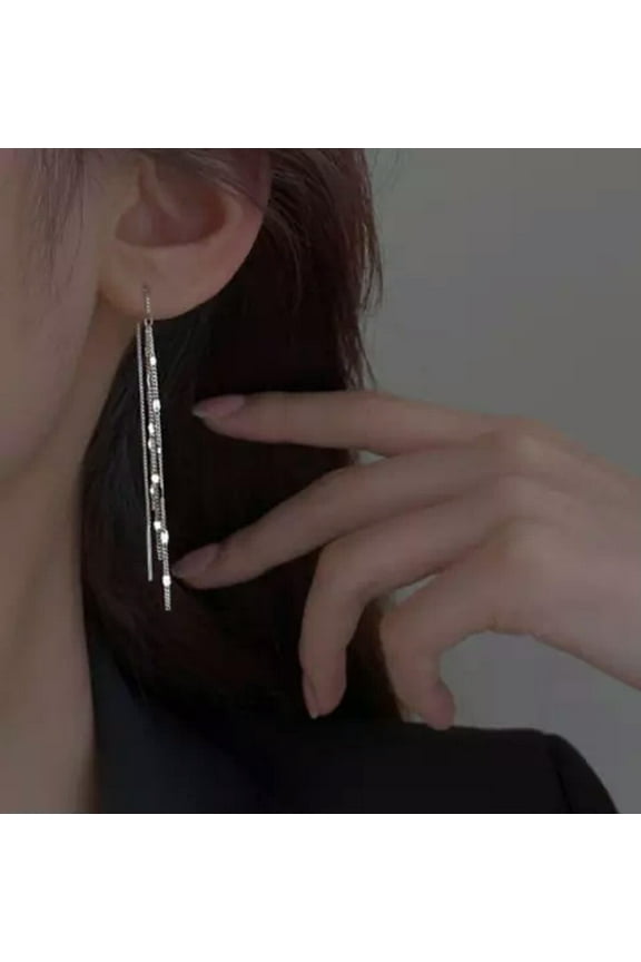 2Pcs 925 Silver Plated Threader Earrings Dainty Chain Tassel Drop Earrings