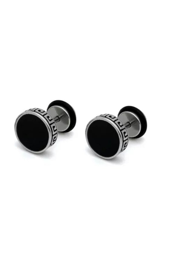 2Pcs Black Silver Men's Barbell Punk Crystal Stainless Steel Ear Studs Earrings-6 mm