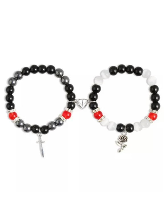 2Pcs Halloween Spider Bracelet Heart Magnetic Bangles Fashion Jewelry Charms-Black