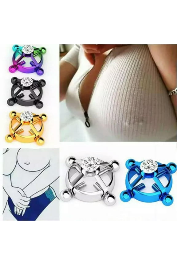 2Pcs Stainless Steel Non-Piercing Nipple Rings Adjustable Pressure Body Jewelry-Gold