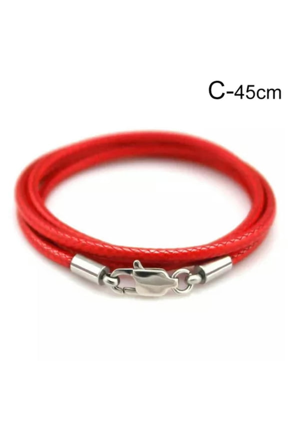 2mm 45/50cm Necklace Rope Leather Cord Stainless Steel Lobster Clasp Mens Womens-Red -45cm