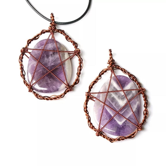 HOOUN 2pcs Anethyst Stone Irregular Healing Life Tree Wire Wrapped Pendant Charkra