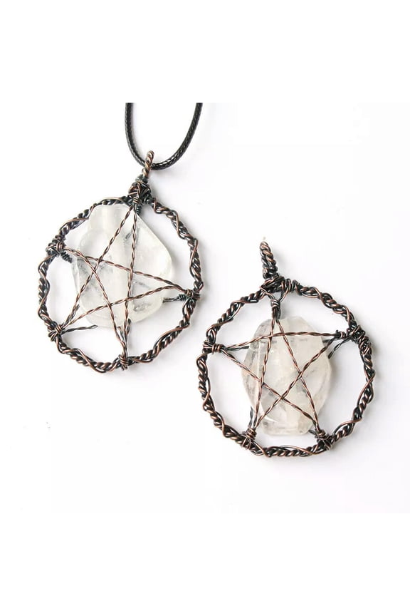 2pcs Clear Quartz Stone Irregular Healing Life Tree Wire Wrapped Pendant