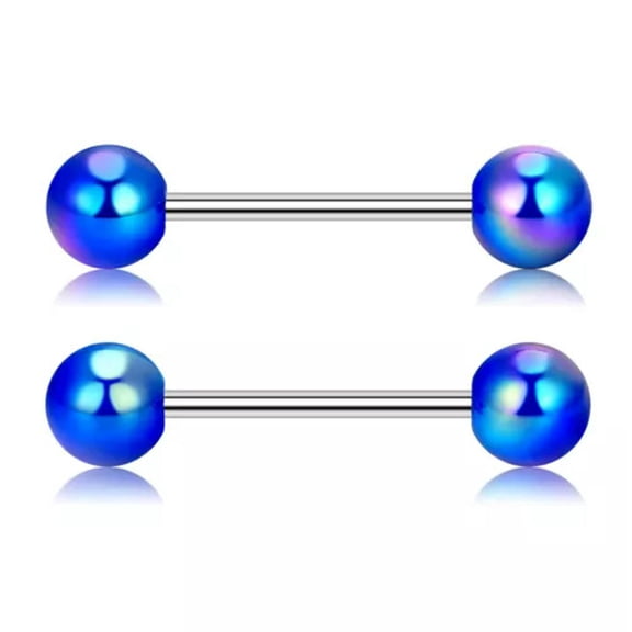 HOOUN 2pcs Colorful Ball Tongue Rings 316L Stainless Steel Barbell Nipple Ring-Blue