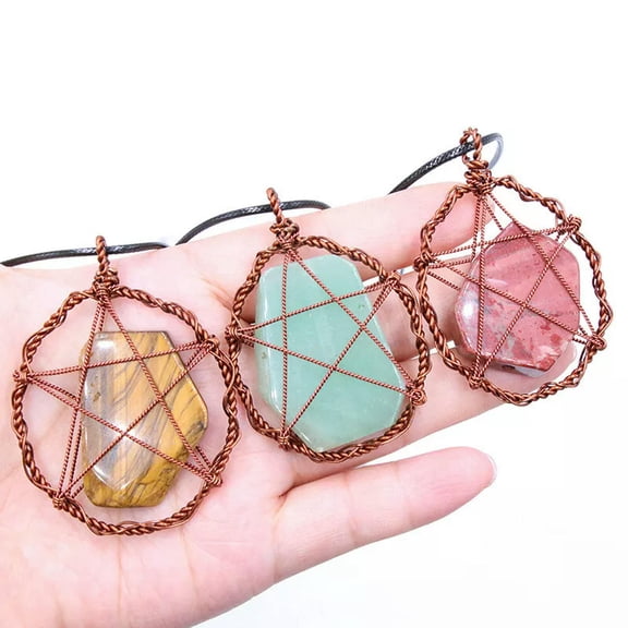 HOOUN 2pcs Mix Stone Irregular Healing Life Tree Wire Wrapped Pendant Charkra Reiki