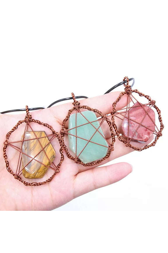 2pcs Mix Stone Irregular Healing Life Tree Wire Wrapped Pendant Charkra Reiki