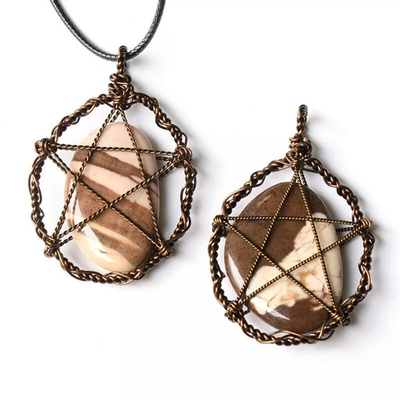 HOOUN 2pcs Zebra Rock Stone Irregular Healing Life Tree Wire Wrapped Pendant Charkra