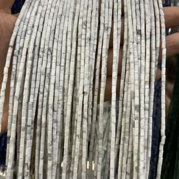 HOOUN 2x4mm Natural GemStone Cylindrical Tube Loose Beads for Jewelry Making 15.5''-White Turquoise-2x4mm