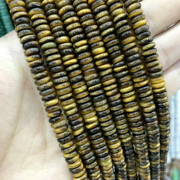 HOOUN 2x6mm Natural Gemstone Flat Spacer Round Loose Beads For Jewelry Making 15''-Tiger eye-2X6mm 75pcs