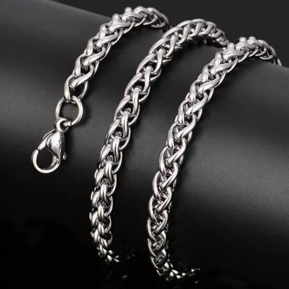 HOOUN 3/4/6/8mm Braided Wheat Round Spiga Chain Silver Stainless Steel Men Necklace-4mm-24 Inch