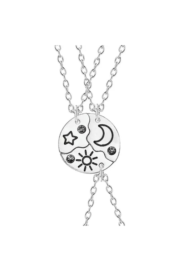 3/4 Pcs Best Friend Friendship Necklace Sun Moon Cloud Star Stitching Necklace#-Silver 3Pcs