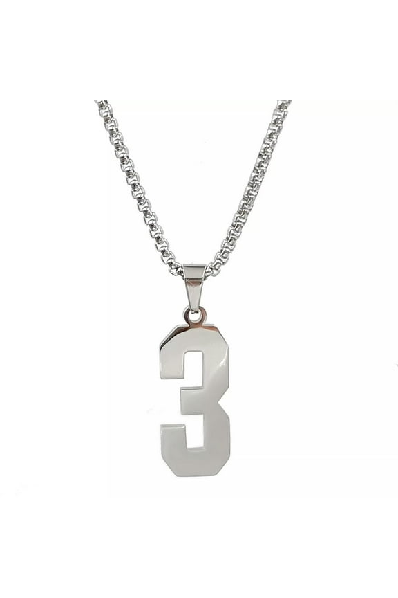 #3 Baseball football number pendant charms stainless steel necklace chains 24''