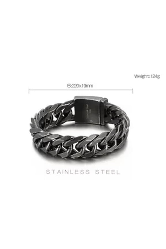 3 Color 19mm 8.66'' Stainless Steel Chunky Curb Chain Bracelet Men Boys Bangle-black