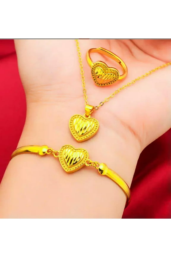 3 set heart 24K Thai Baht Yellow Gold GP Filled Necklace 18" Jewelry