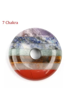 30mm Natural Stone Donut Bead Pendant Crystal Carved Amulet DIY Necklaces Making-1PC (Random Pick)-7 Chakra