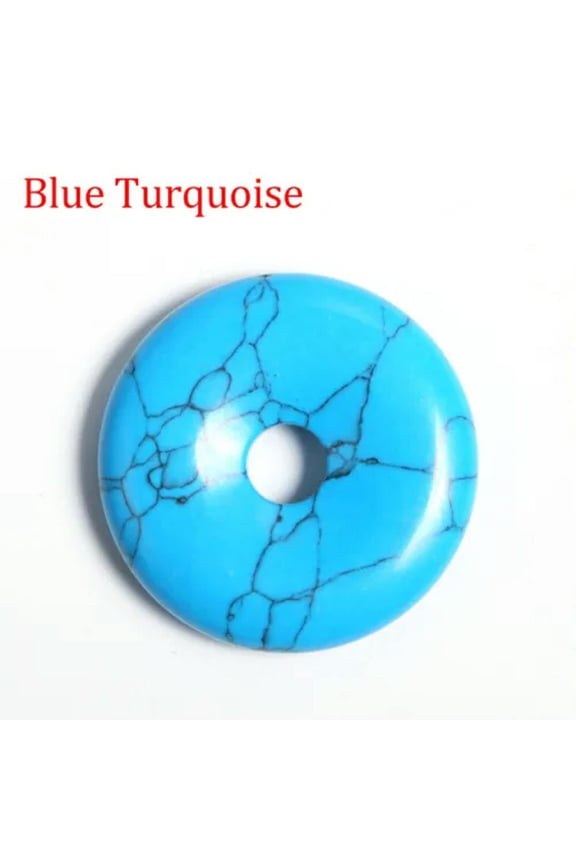 30mm Natural Stone Donut Bead Pendant Crystal Carved Amulet DIY Necklaces Making-1PC (Random Pick)-Blue Turquoise