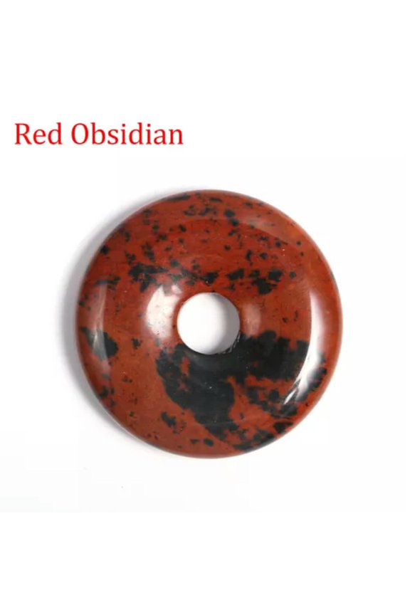 30mm Natural Stone Donut Bead Pendant Crystal Carved Amulet DIY Necklaces Making-1PC (Random Pick)-Red Obsidian