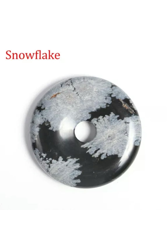 30mm Natural Stone Donut Bead Pendant Crystal Carved Amulet DIY Necklaces Making-1PC (Random Pick)-Snowflake
