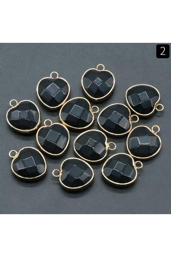 30pcs 16mm Mixed Natural Quartz Stone Faceted Heart Pendants DIY Jewelry Making-Obsidian