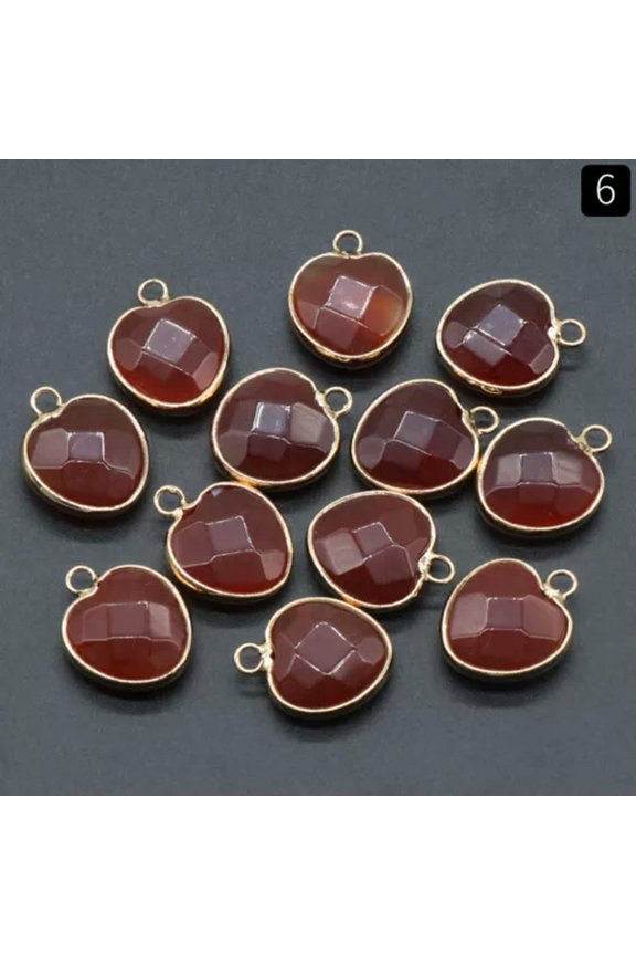 30pcs 16mm Mixed Natural Quartz Stone Faceted Heart Pendants DIY Jewelry Making-Red Agate