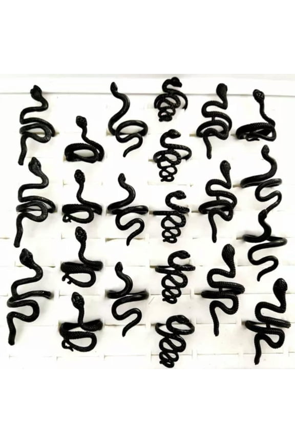 30pcs Black Snake Ring Metal Alloy Gothic Adjustable Punk Rock Animal Rings