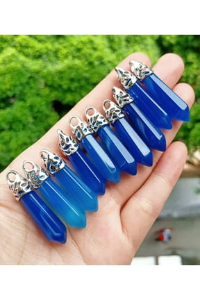 30pcs Blue Agate stone Hexagon Point Pendant Chakra Reiki Healing Amulet