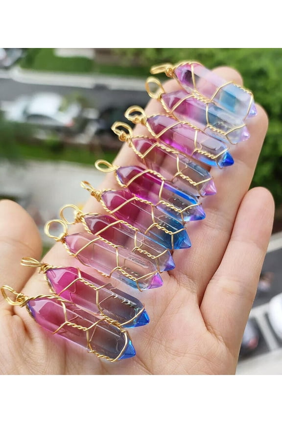 30pcs Colors Crystal Hexagon Point Pendant Chakra Reiki Healing Amulet