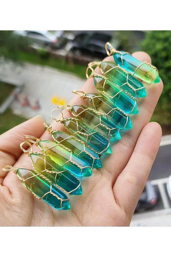 30pcs Colors Crystal Hexagon Point Pendant Chakra Reiki Healing Amulet