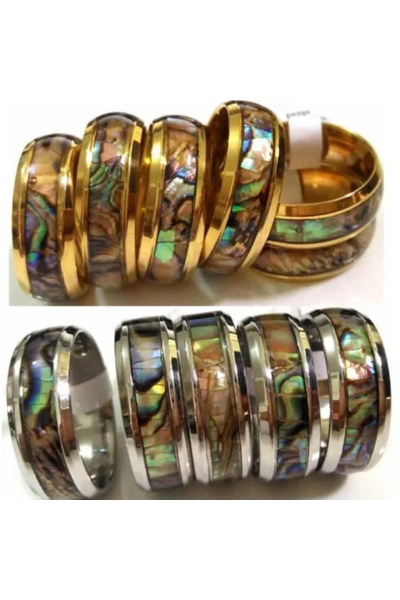 30pcs Gold Silver Vintage Shell inlay Stainless Steel Rings Seaside Party Gift
