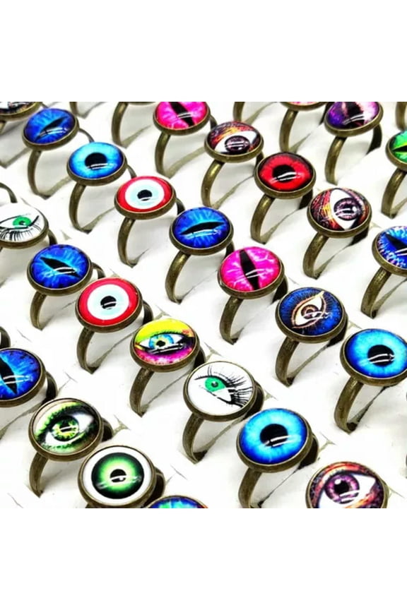 30pcs Multi-design TOP MIX Women Punk Evil Eye Ring Retro Bronze Demon Eye Rings