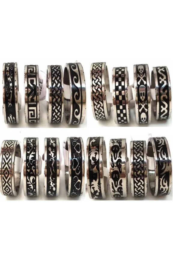 30pcs Multi-styles Mix Black Dripping Oil 6mm Stainless Steel Ring Hot Jewelry