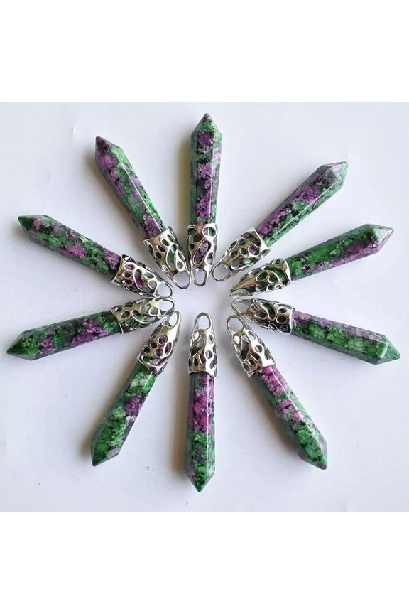 30pcs Natural Ruby In Fuchsite Stone Hexagonal Pillar Pendant Bead 10x32mm